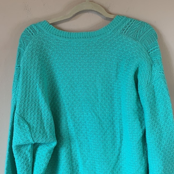VTG Mint Green Cable Diamond Argyle Cotton Knit V Neck Grandpa Cardigan Women XL - Picture 11 of 12